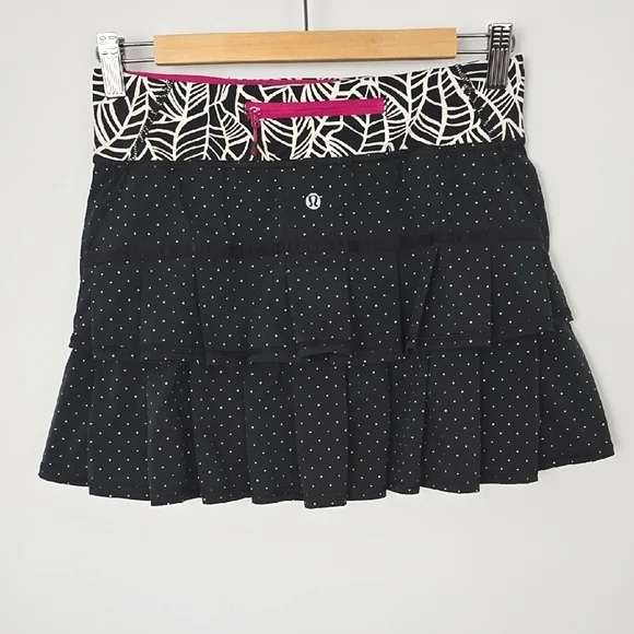 Lululemon Pace Setter Skort Skirt Sweet Polk Spot Black Pretty Palm Pleated Sz 4 - Picture 5 of 14